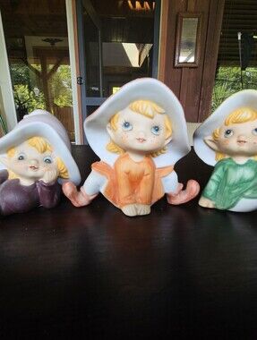 Vintage Ceramic Pixie Elf Set Of 3
